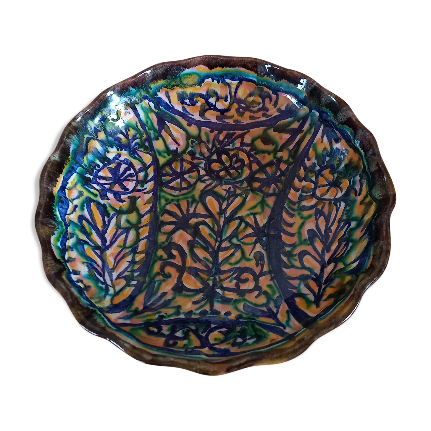 Hollow dish cut Paul Yvain Keraluc earthenware Quimper vintage