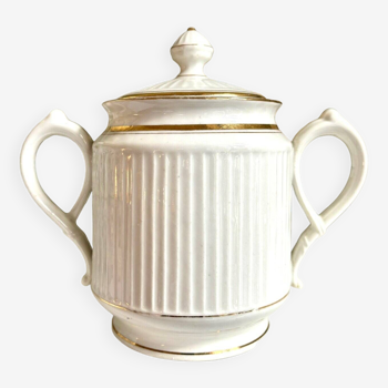 Sugar pot, white and gold porcelain jar