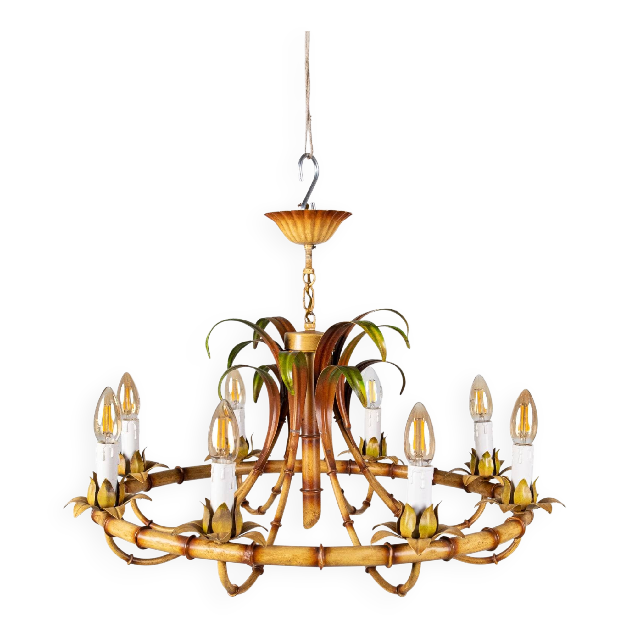Italian metal chandelier in bamboo imitation, 1960s