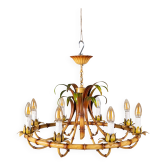 Italian metal chandelier in bamboo imitation, 1960s