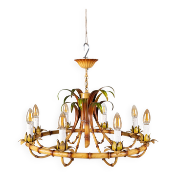 Italian metal chandelier in bamboo imitation, 1960s
