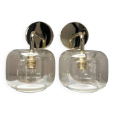 Pair of vintage smoked glass wall lights