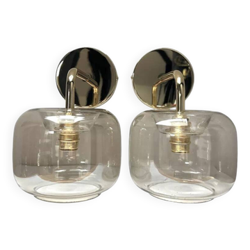 Pair of vintage smoked glass wall lights