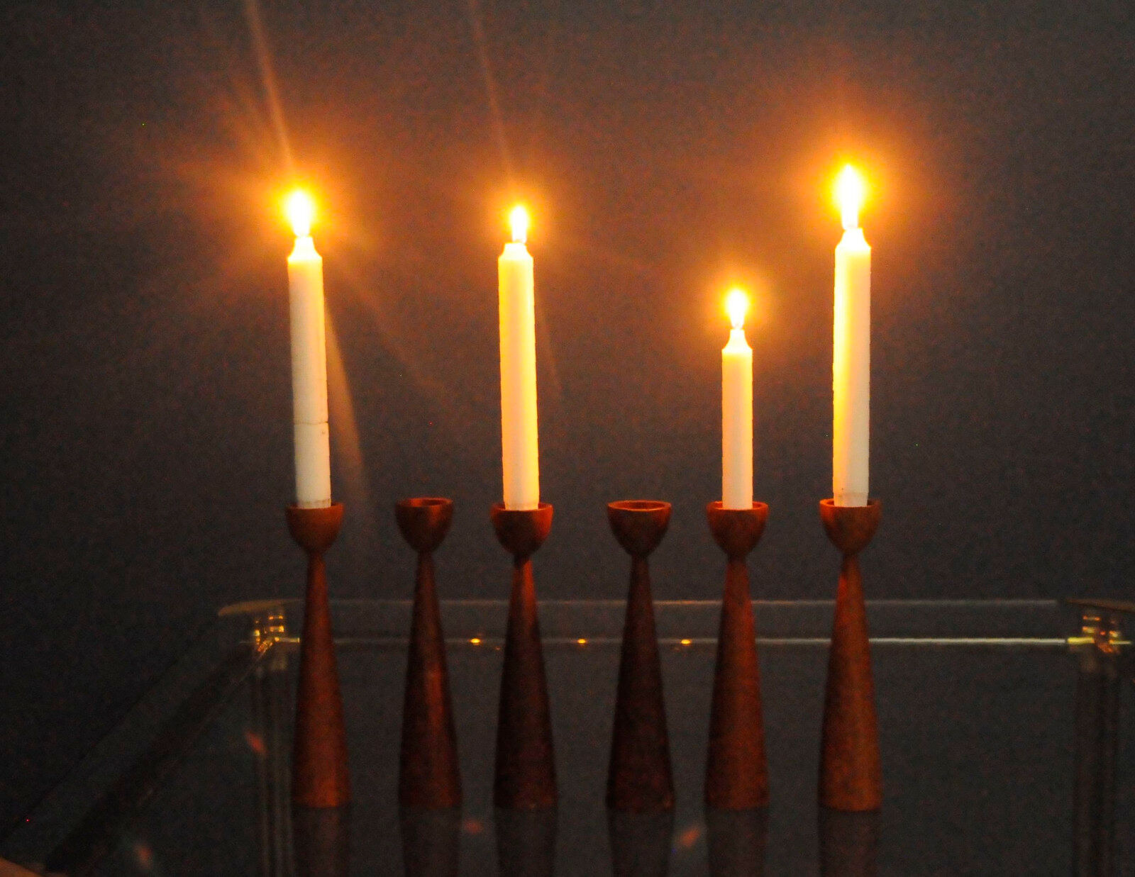 Set of 6 modern Danish teak candlesticks