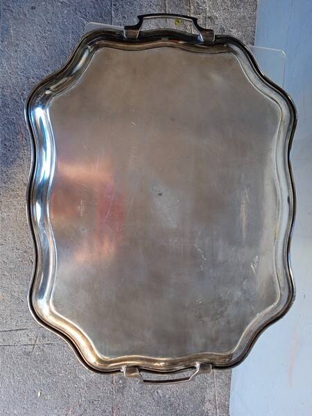 Silver metal tray 57 cm early 20th rectangle