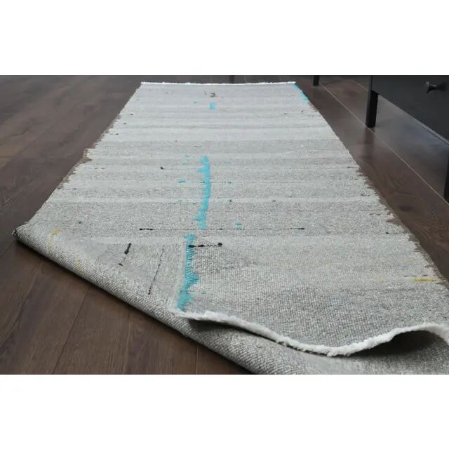 1970s Vintage Turkish Oushak Handmade Wool Cotton Gray Runner Rug 80x292