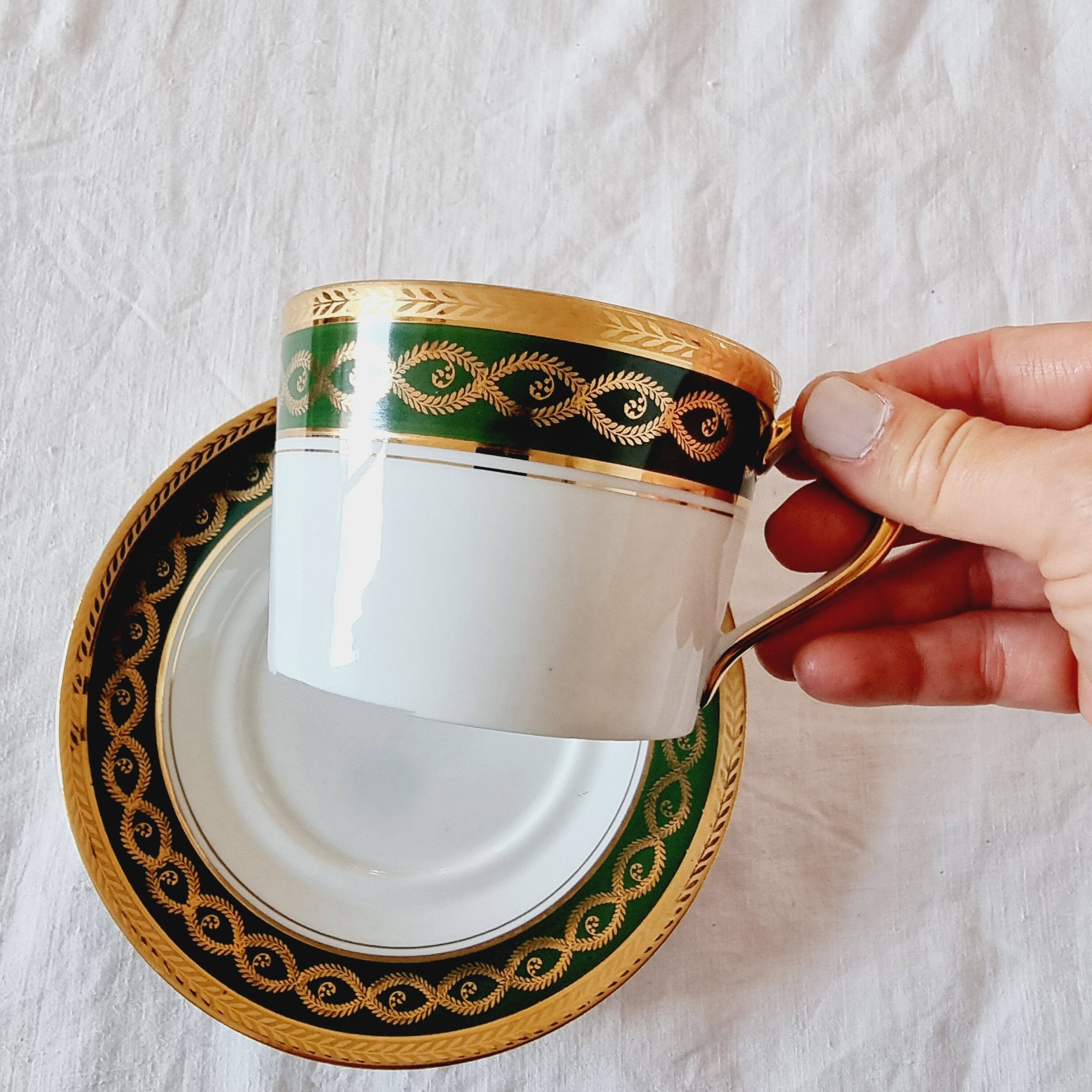 Large Fine Porcelain Cup and Saucer by Artist R. Sechet for Limoges Empire Style Lou