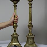 Pair of large 19th century church candlesticks in gilded bronze