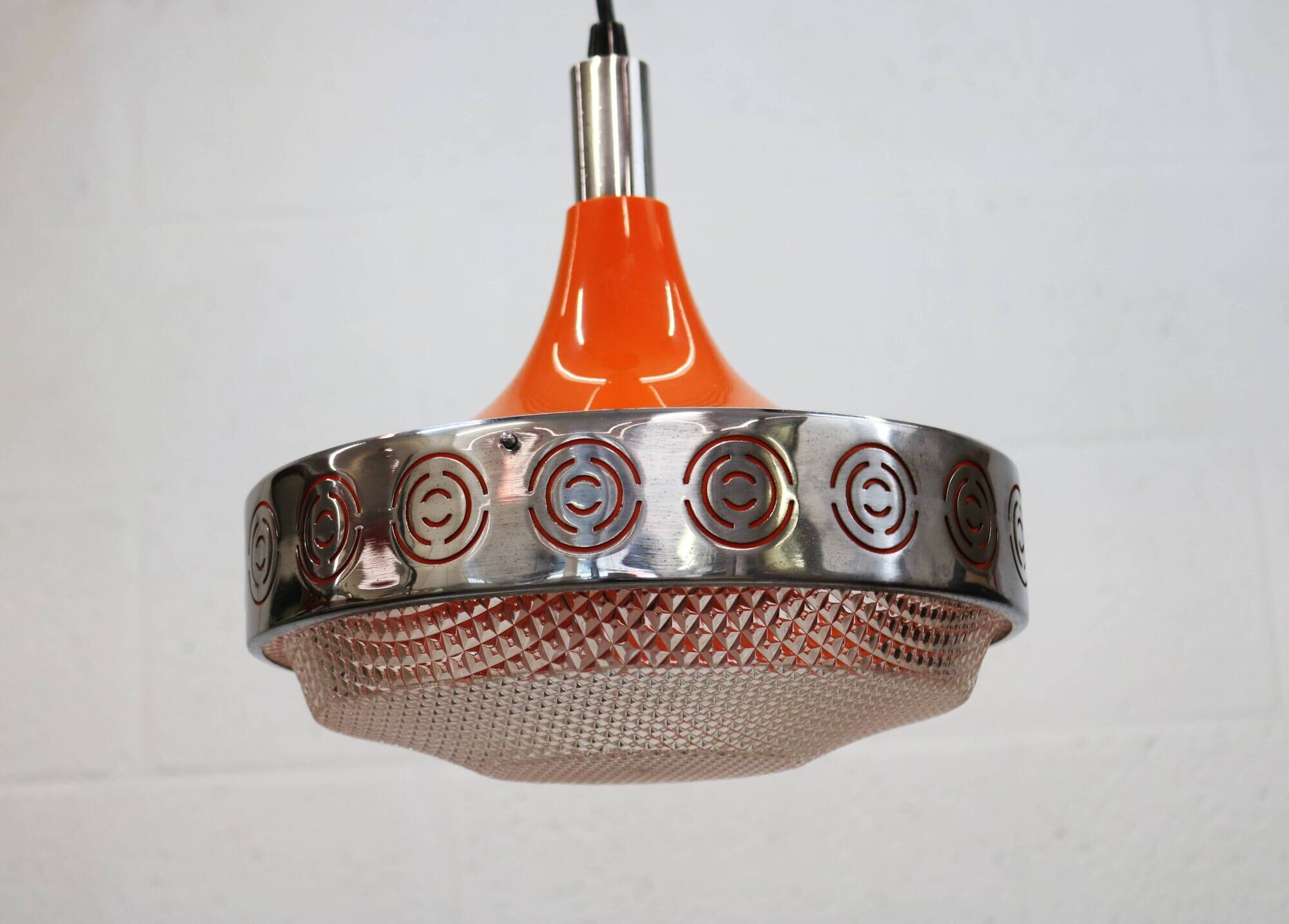 Vintage Chrome & Orange Pendant Lamp - 1970s Massive Belgium Lighting