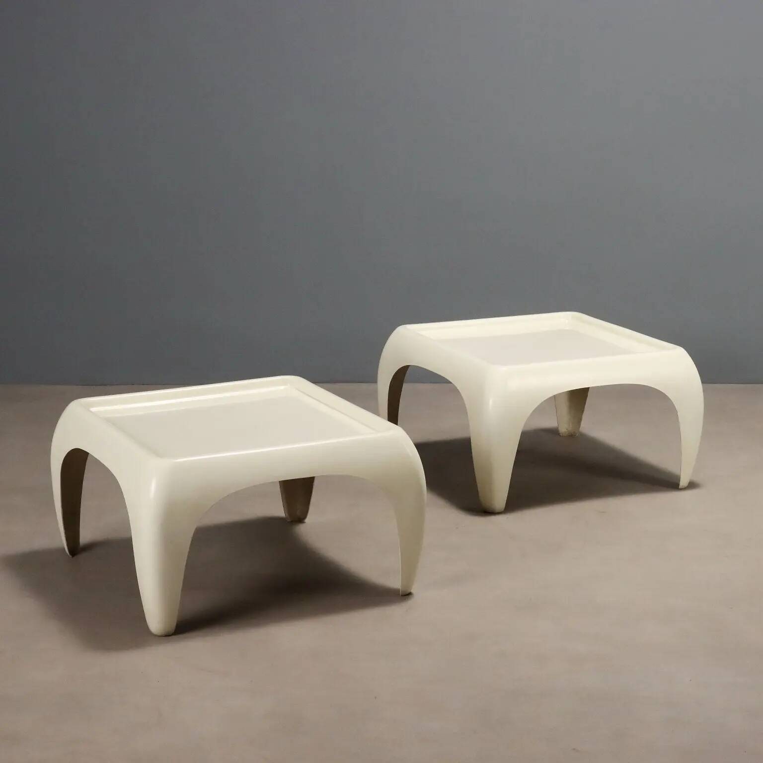 Vintage Space Age white fibreglass coffee tables, design, 1960s