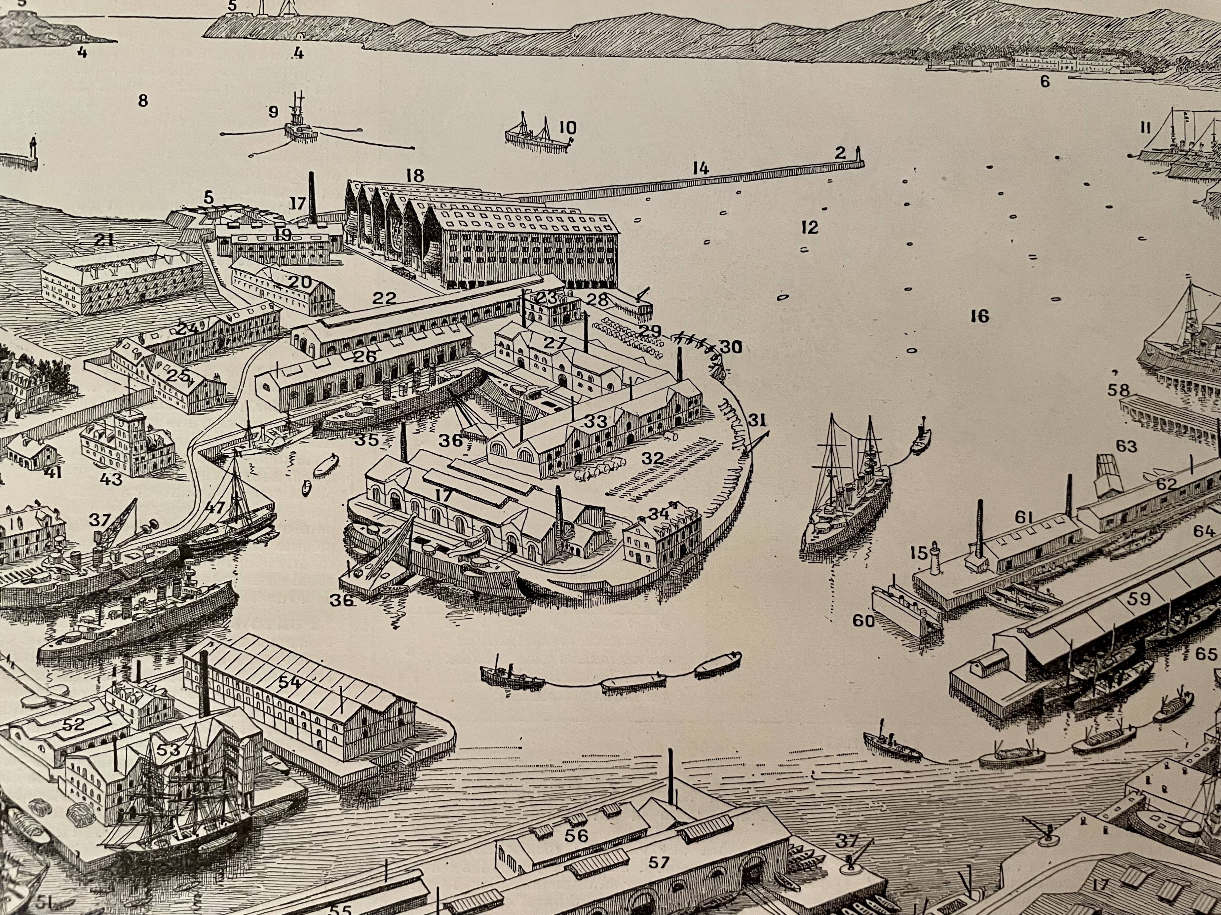 Set of 2 lithographs on the ports of 1897