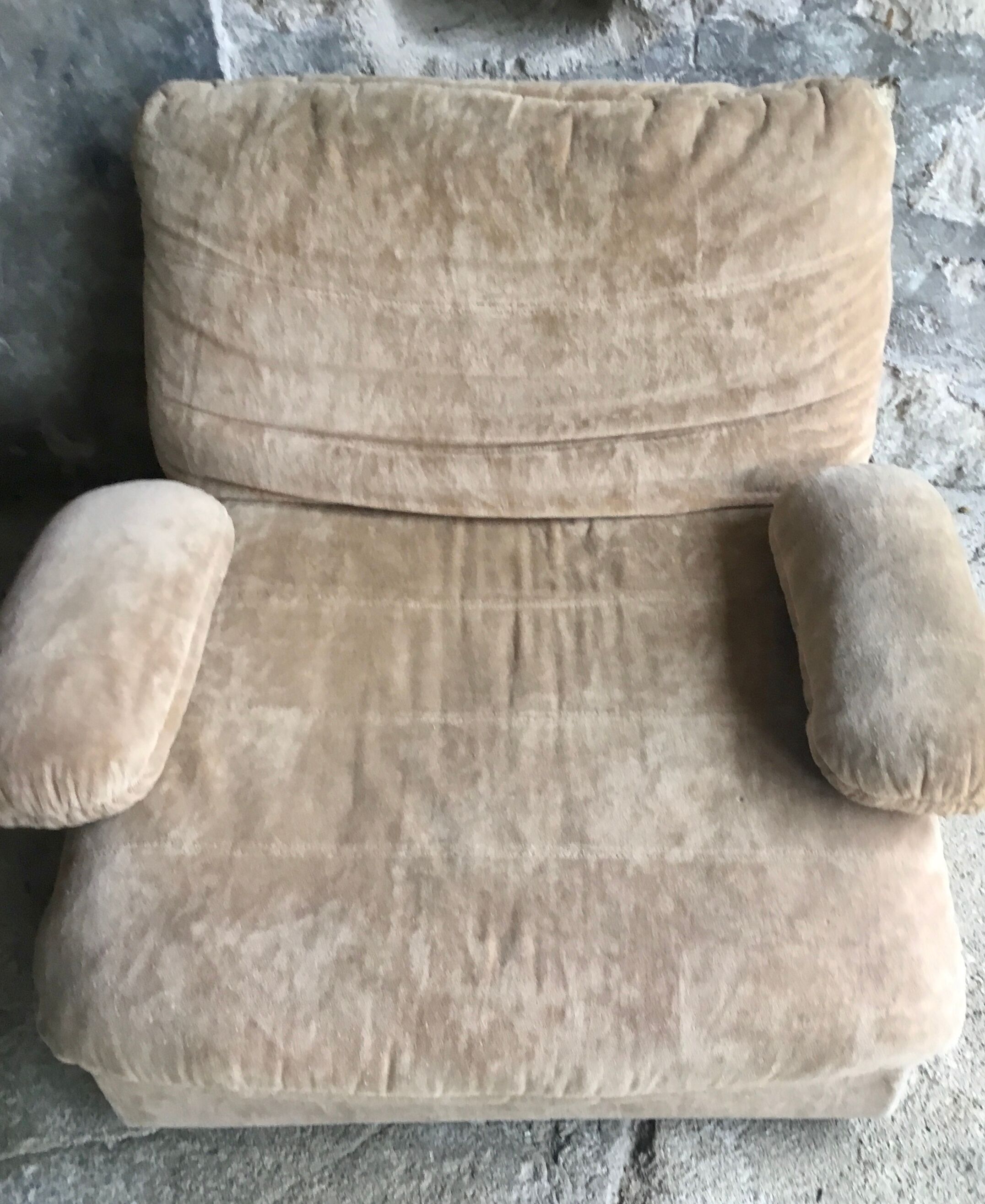 Space age armchair in velvet beigen armrests stainless steel 1970