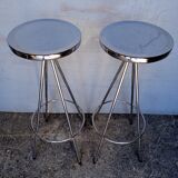 Pair 2 high bar stools all chrome