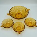 Compotier + 3 Art Deco molded glass cups from the 30s/40s