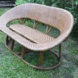 Rattan and wicker bench, vintage
