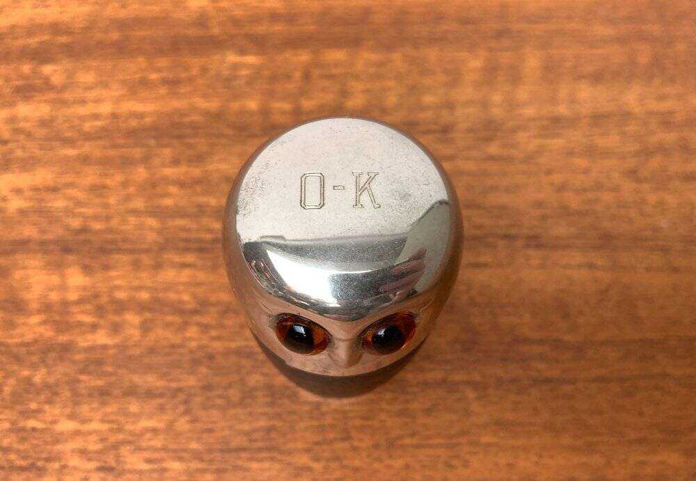 Set of 5 metal shot glasses in German owl style from the mid-century, 1960s.