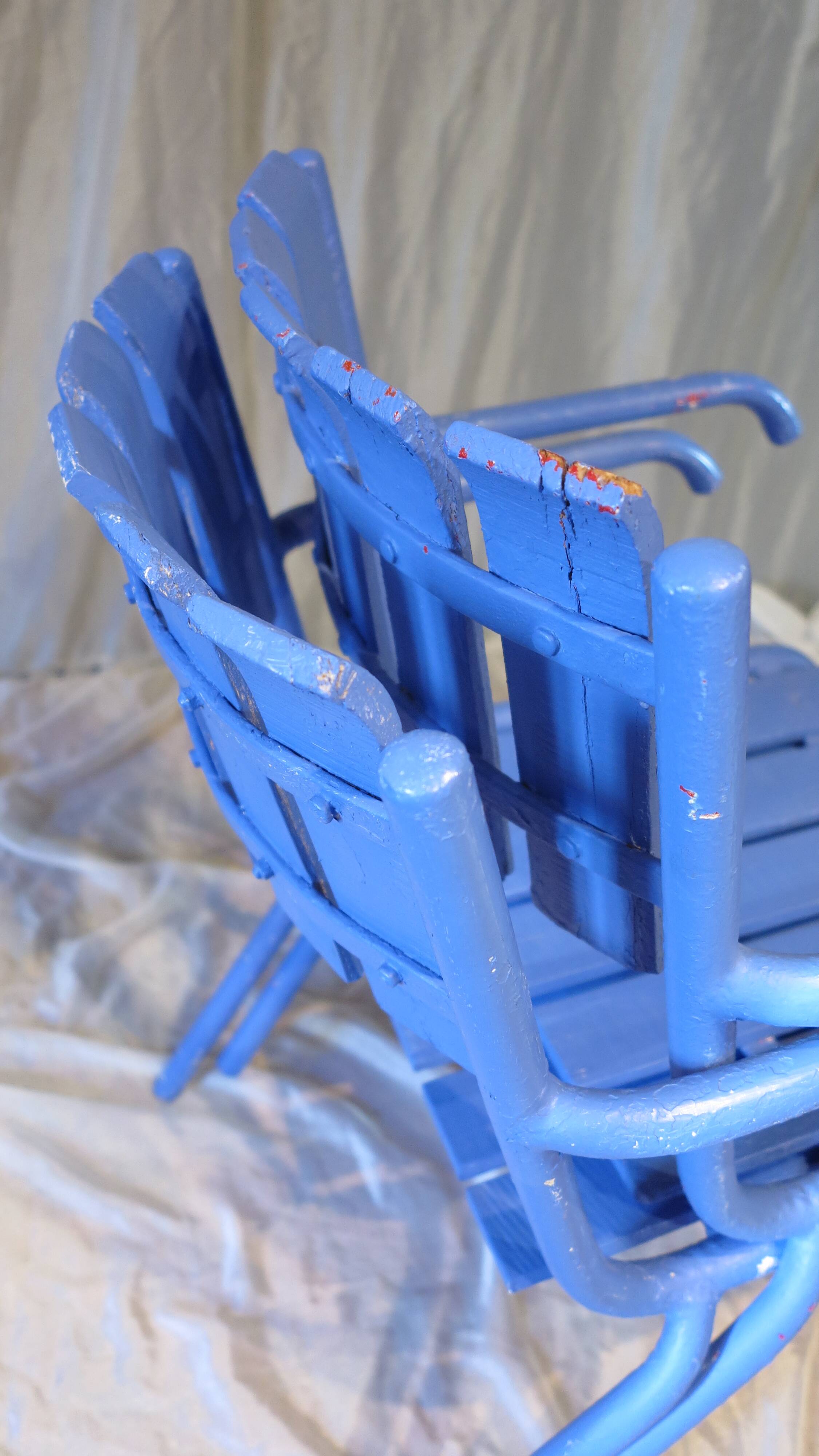 Pair of ultramarine blue garden or patio armchairs