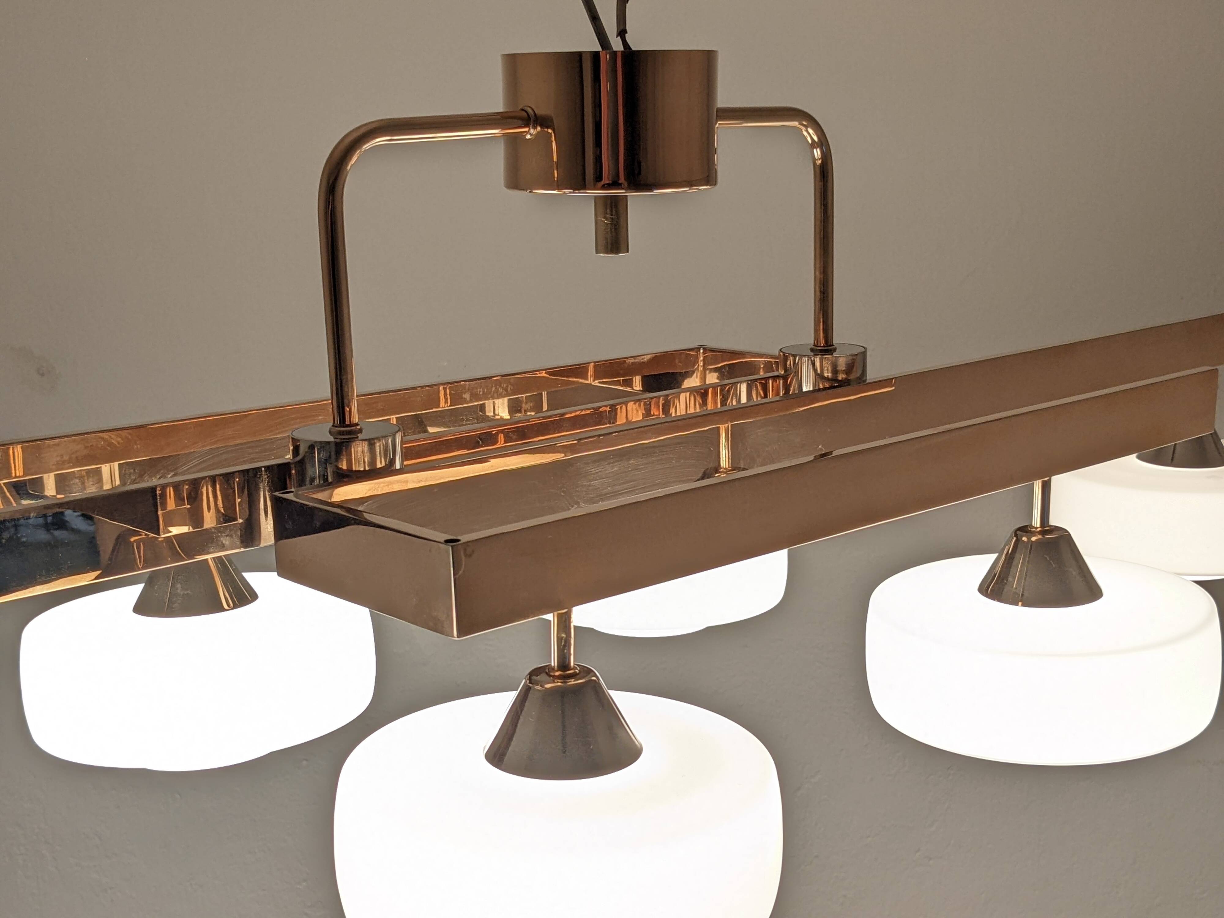 Arlus chandelier with 6 lights in opaline and brass from the 60s/70s