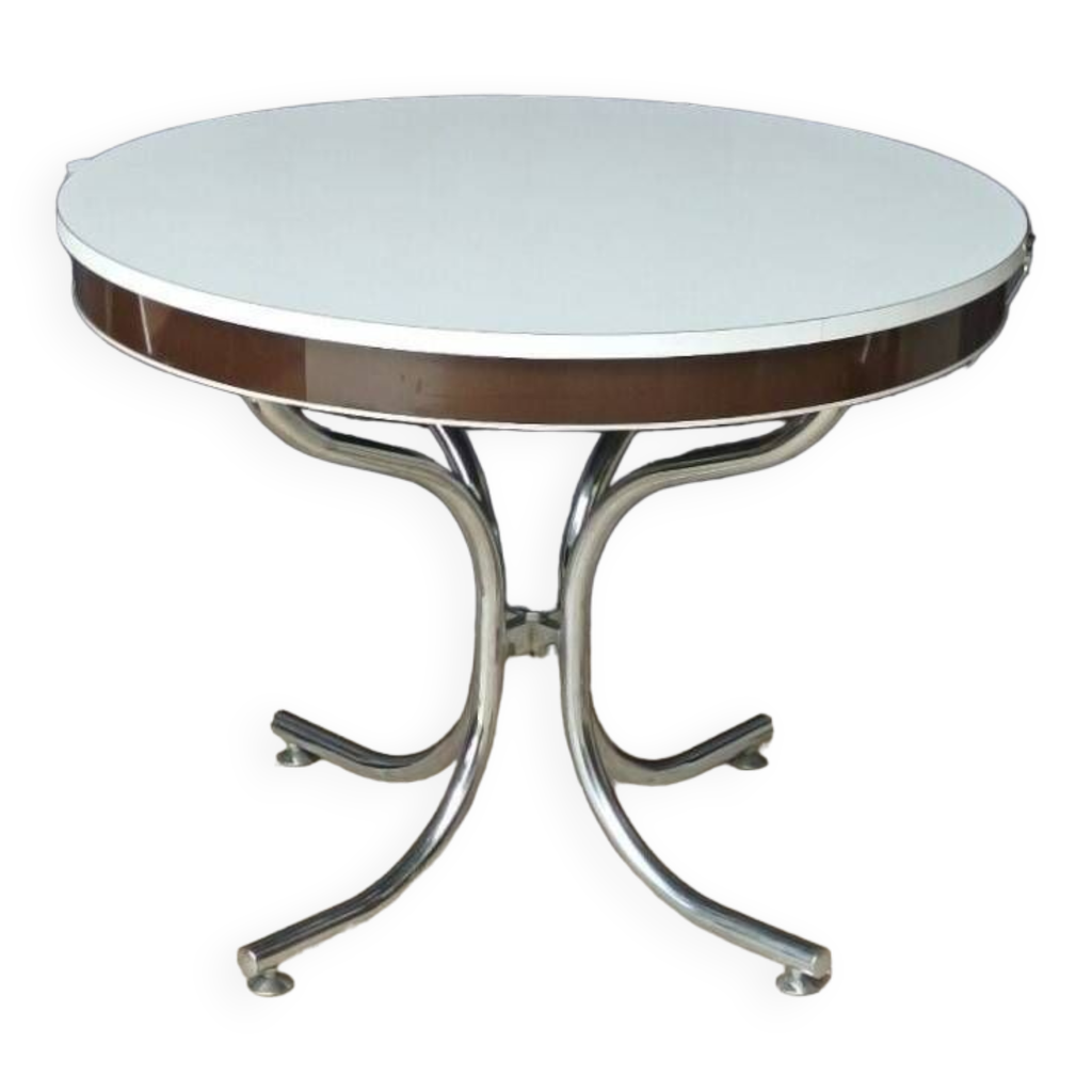 Table ronde vintage en formica et métal chrome | Selency