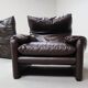 Pair of Maralunga leather armchairs by Vico Magistretti for Cassina, 1974