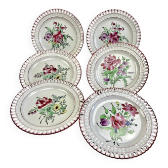 6 old pierced dessert plates Luneville lantern model