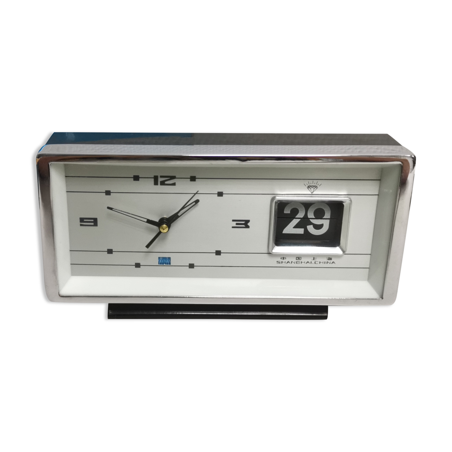 Vintage mechanical alarm clock NEW - Daimond , Roller Calendar . space age