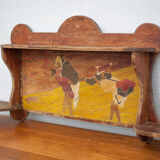 Art nouveau wood shelf, wall shelf with asian scene, antique shelf, interior decoration