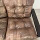 Living room sofa and brutalist armchairs in leather and wood, 70s, chalet style