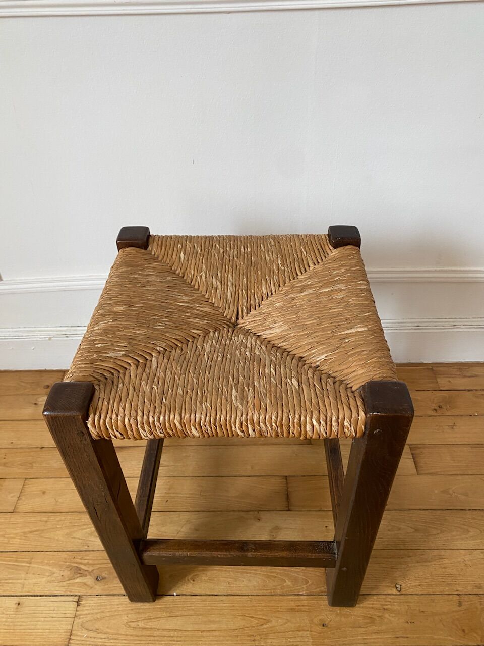 Wooden stool and antique straw
