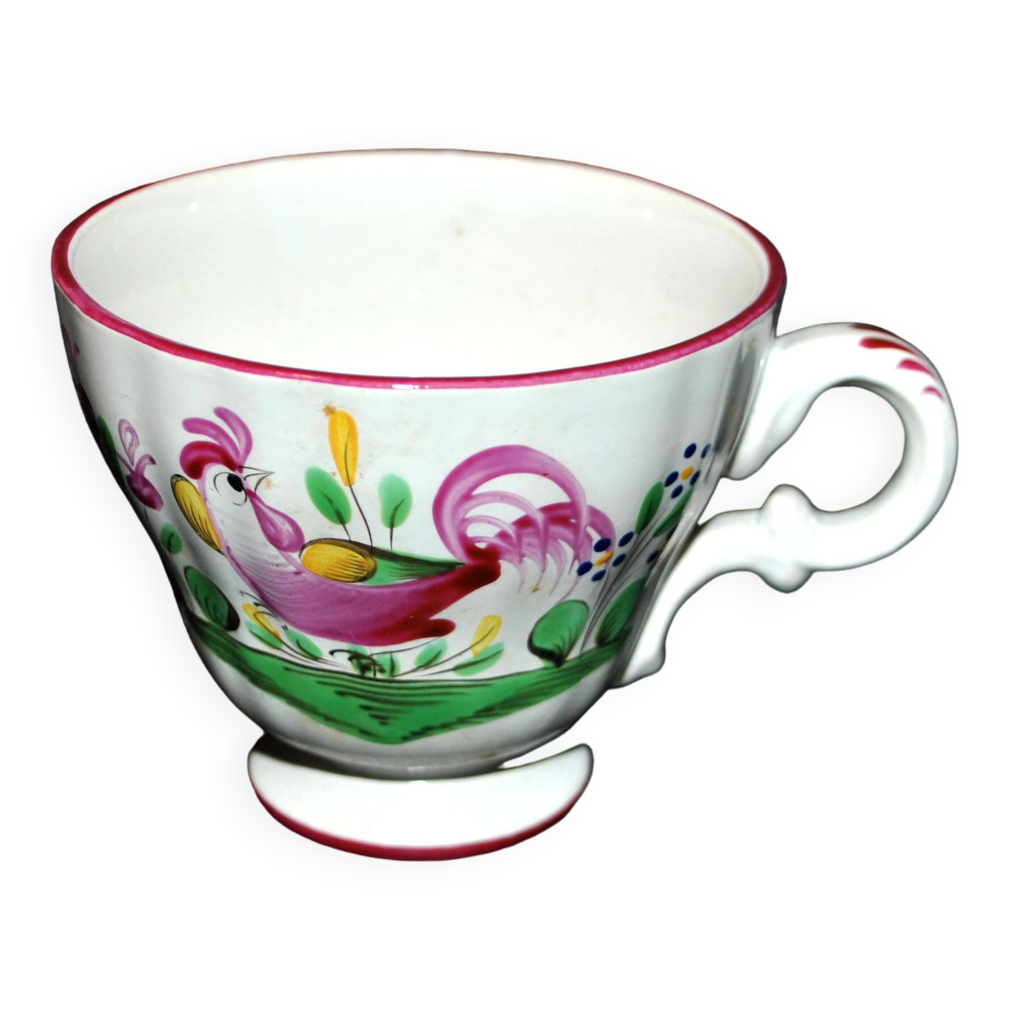 COQ coffee cup in earthenware from Saint-Clément - hand-painted decor Faïencerie de l'Est