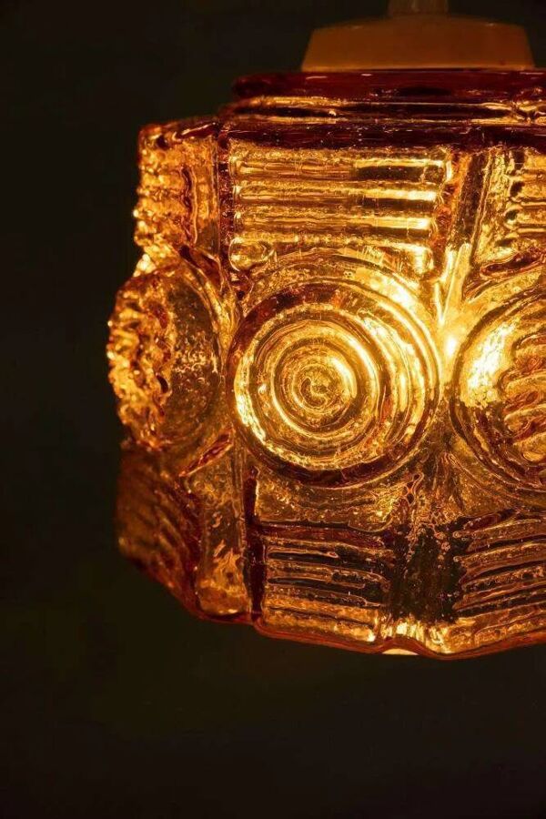 Suspension vintage en verre Vitrika, suspension ambre du milieu du siècle