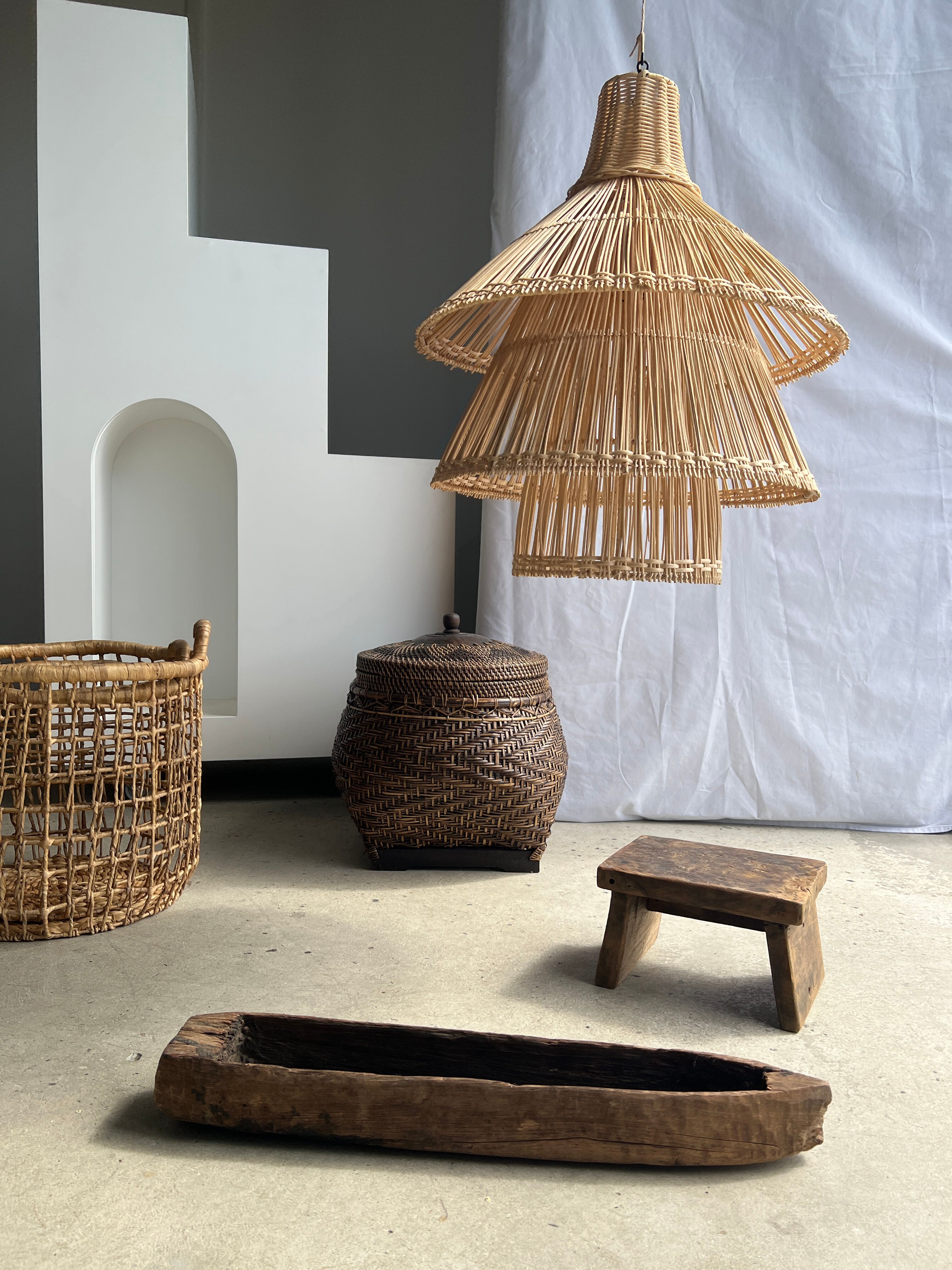 Rattan pendant lamp or light in the shape of an Asian lantern