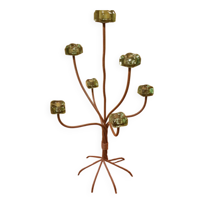 Grand chandelier design 6 branches en fer forgé et verre.