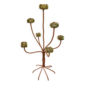 Grand chandelier design 6 branches en fer forgé et verre.