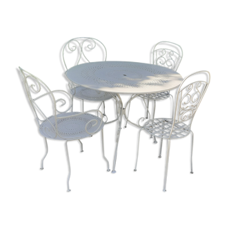 Garden furniture 1 table 2 armchairs 2 chairs old white wrought iron
