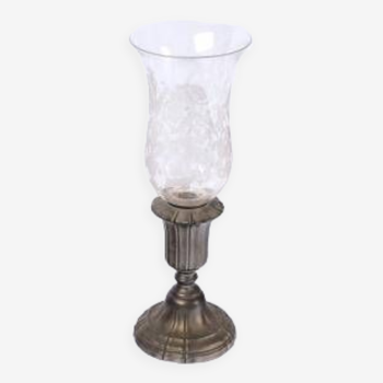 Lampe bougeoir photophore - cristal de baccarat et étain du manoir - époque : xxème siècle