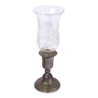 Lampe bougeoir photophore - cristal de baccarat et étain du manoir - époque : xxème siècle