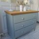 Re-enchanted chest of drawers in verdigris, wooden top protected by varnish. 3 t furniture