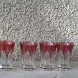 7 aperitif glasses in red and transparent glass chiseled vintage