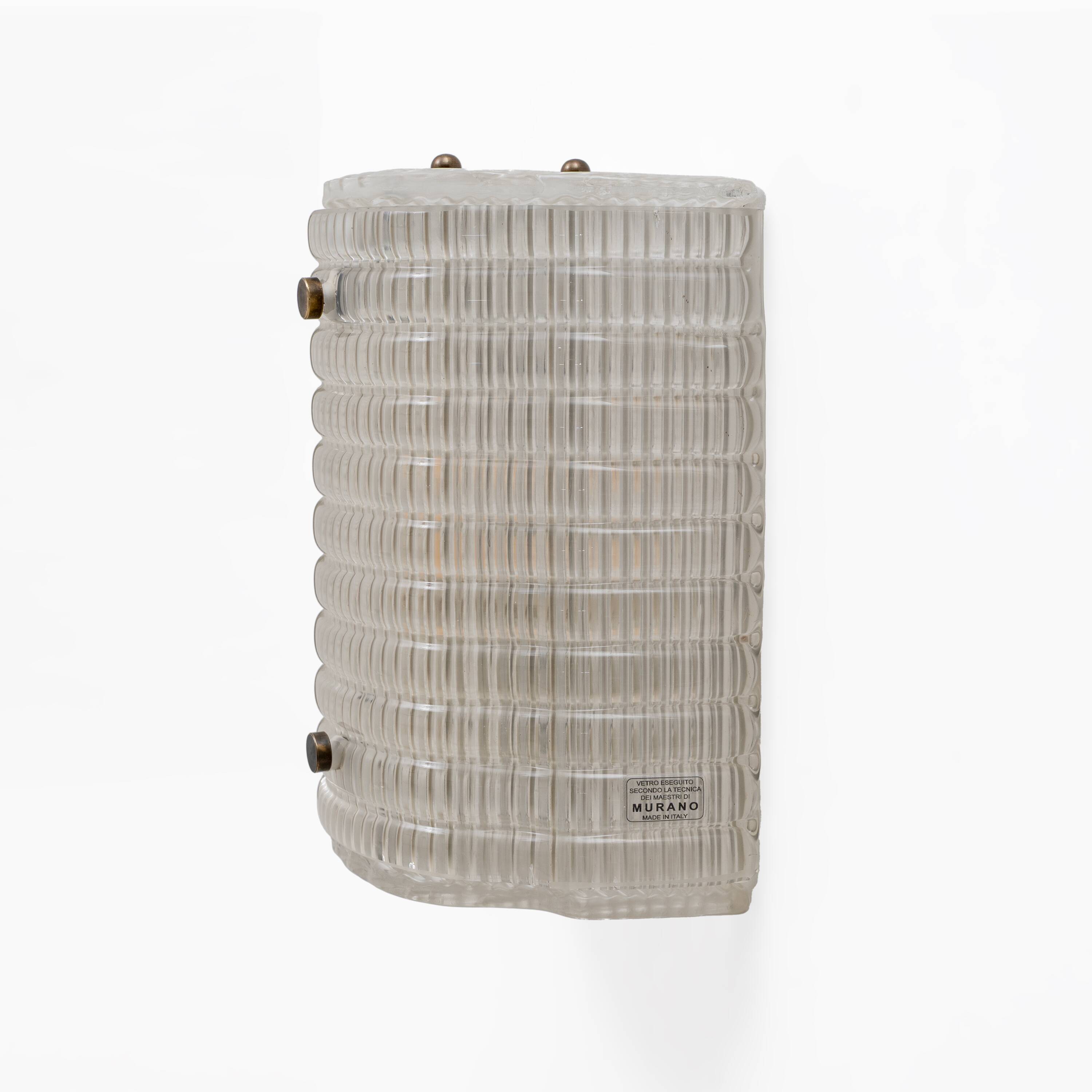 Pair of Murano Glass Wall Sconces with Ribbed Texture