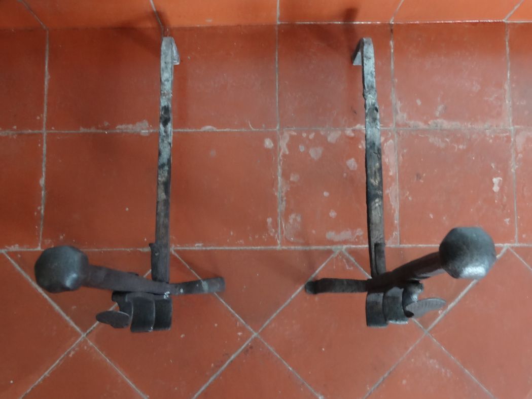 Pair of moors, ancient wrought iron channels from the 17th century