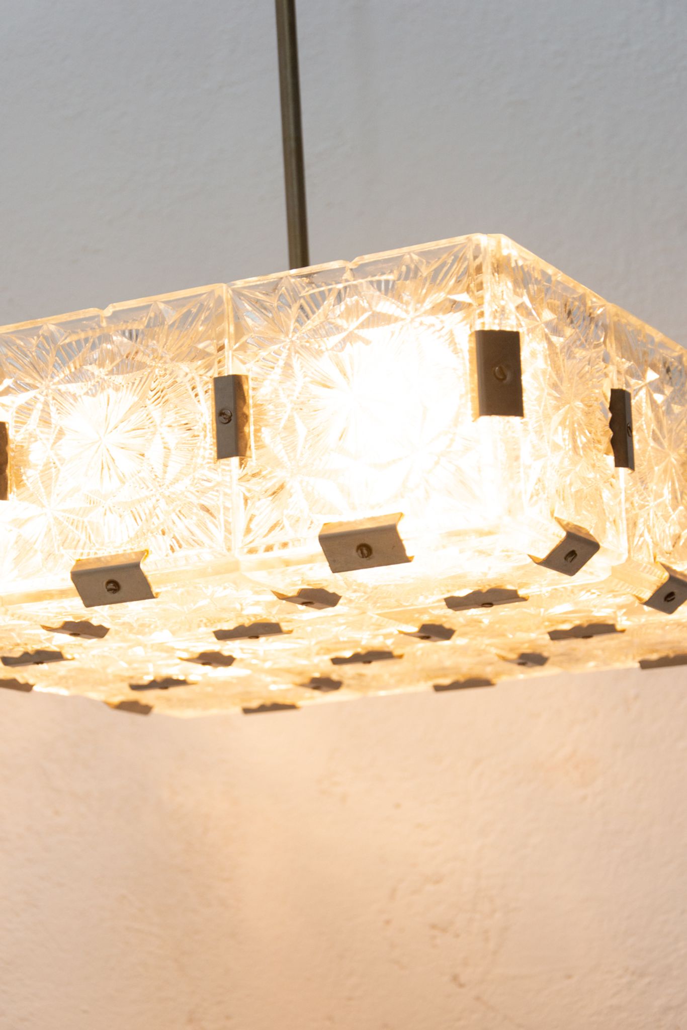 Glass and chromed steel pendant lamp by Kamenický Senov, 1970