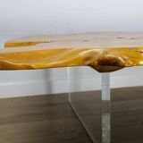 'Floating' mid-century Italian burr elm coffee table on Lucite blocks