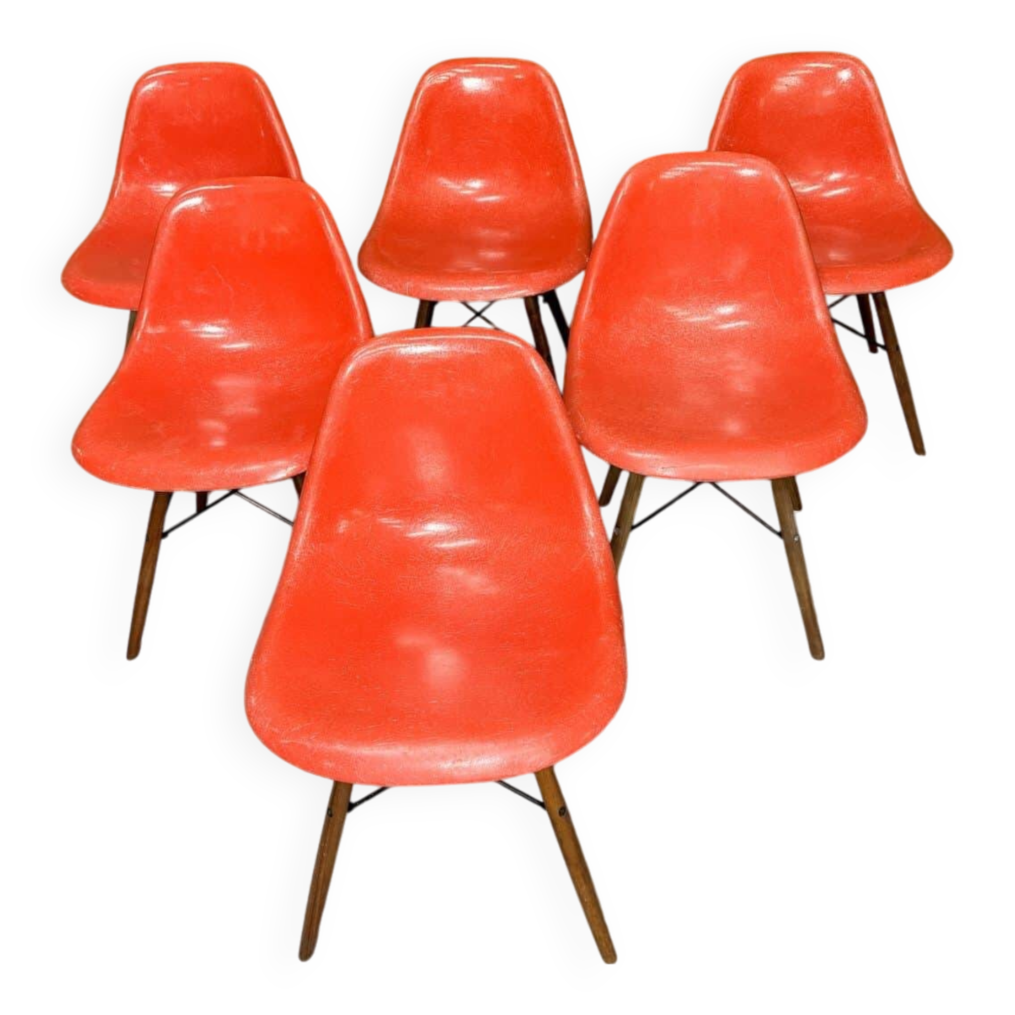Set of 6 vintage red DSW chairs by Charles and Ray Eames