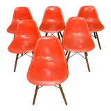 Set of 6 vintage red DSW chairs by Charles and Ray Eames