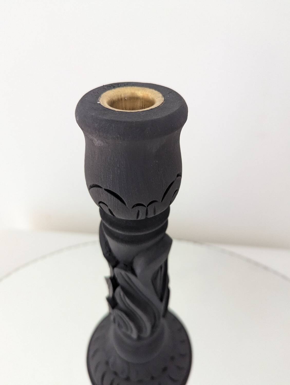 Black wood and brass candle holder