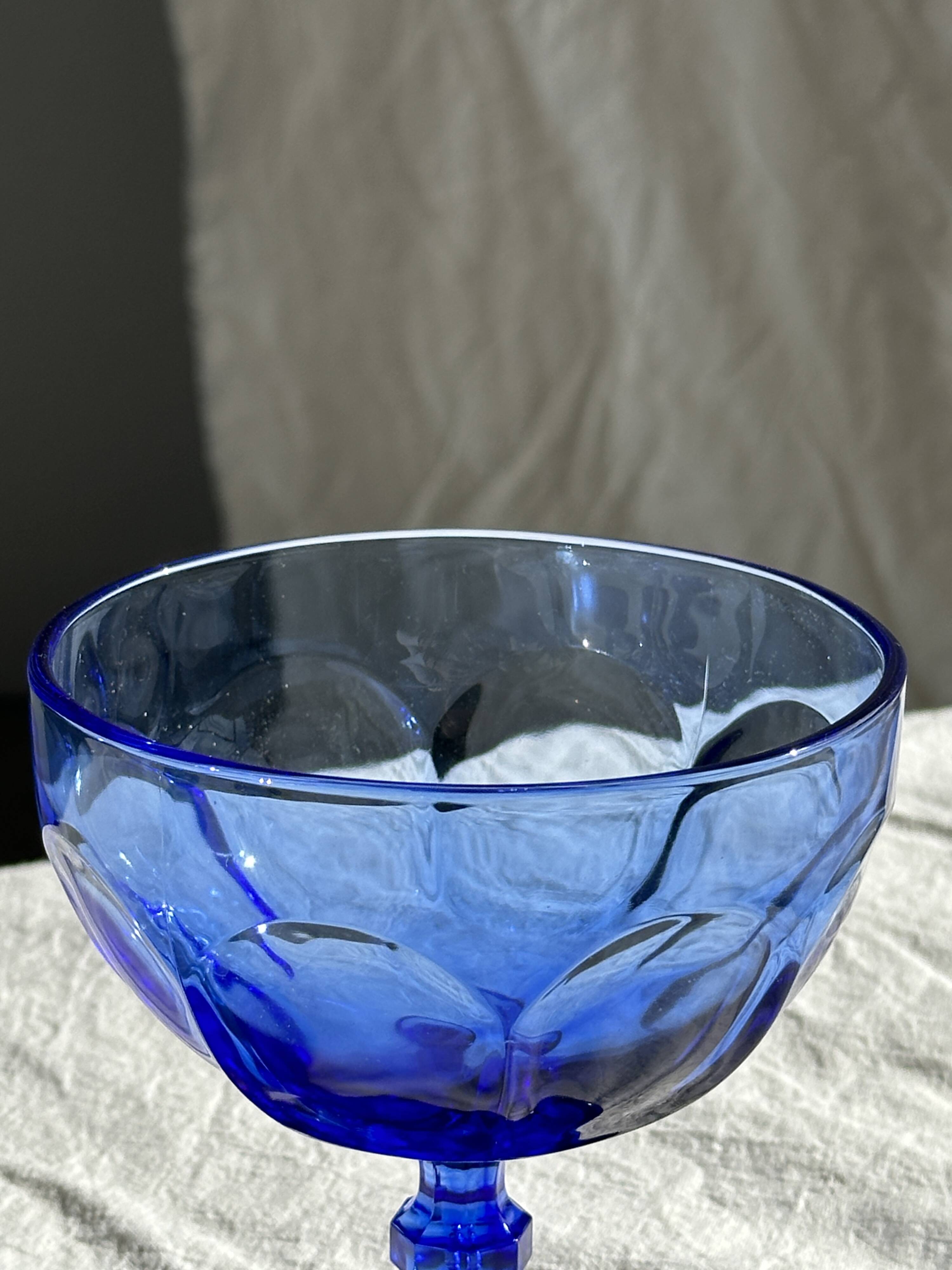 5 blue glass stemmed ice cream bowls