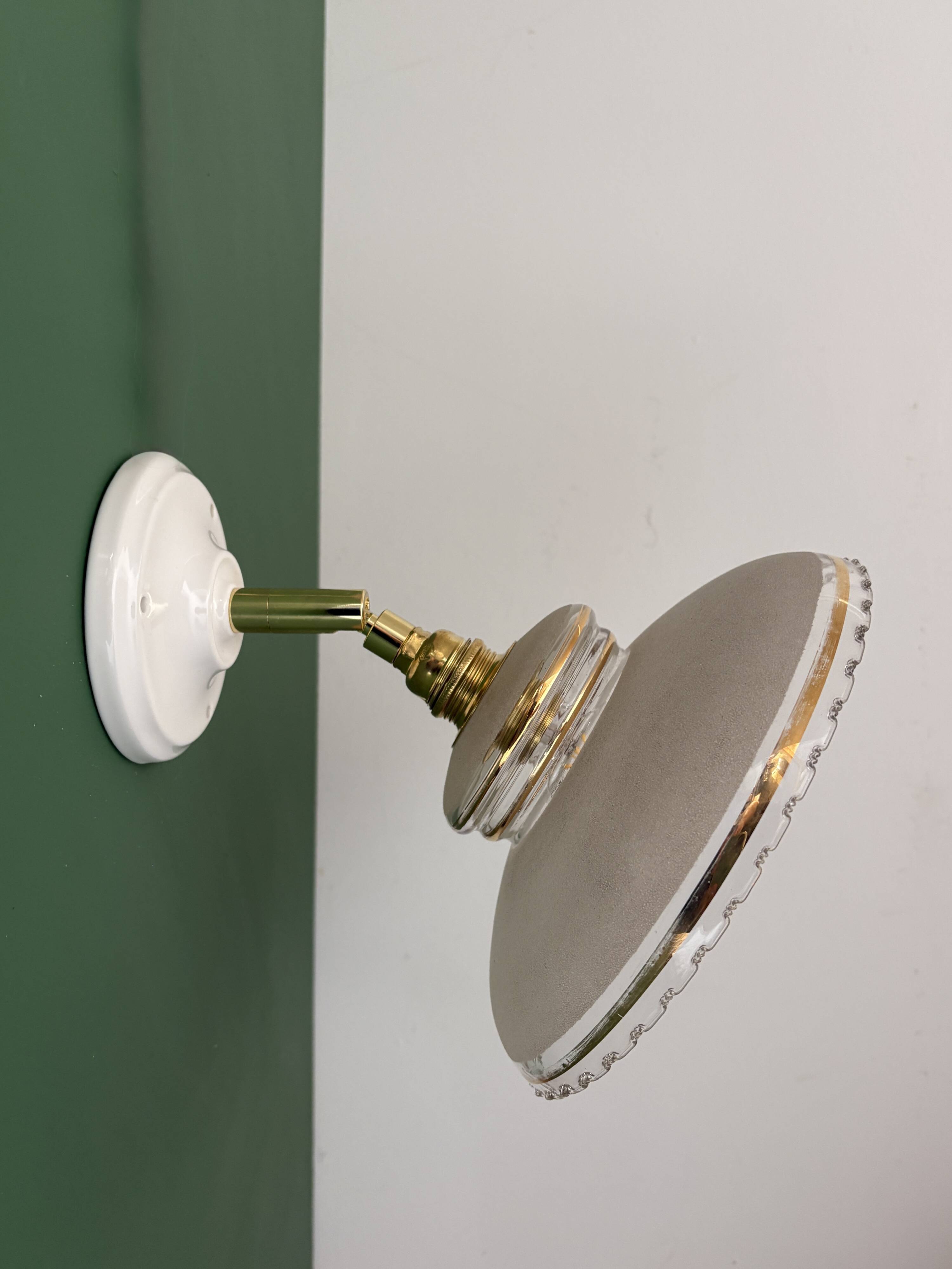 Vintage wall lamp with white and gold granite glass shade