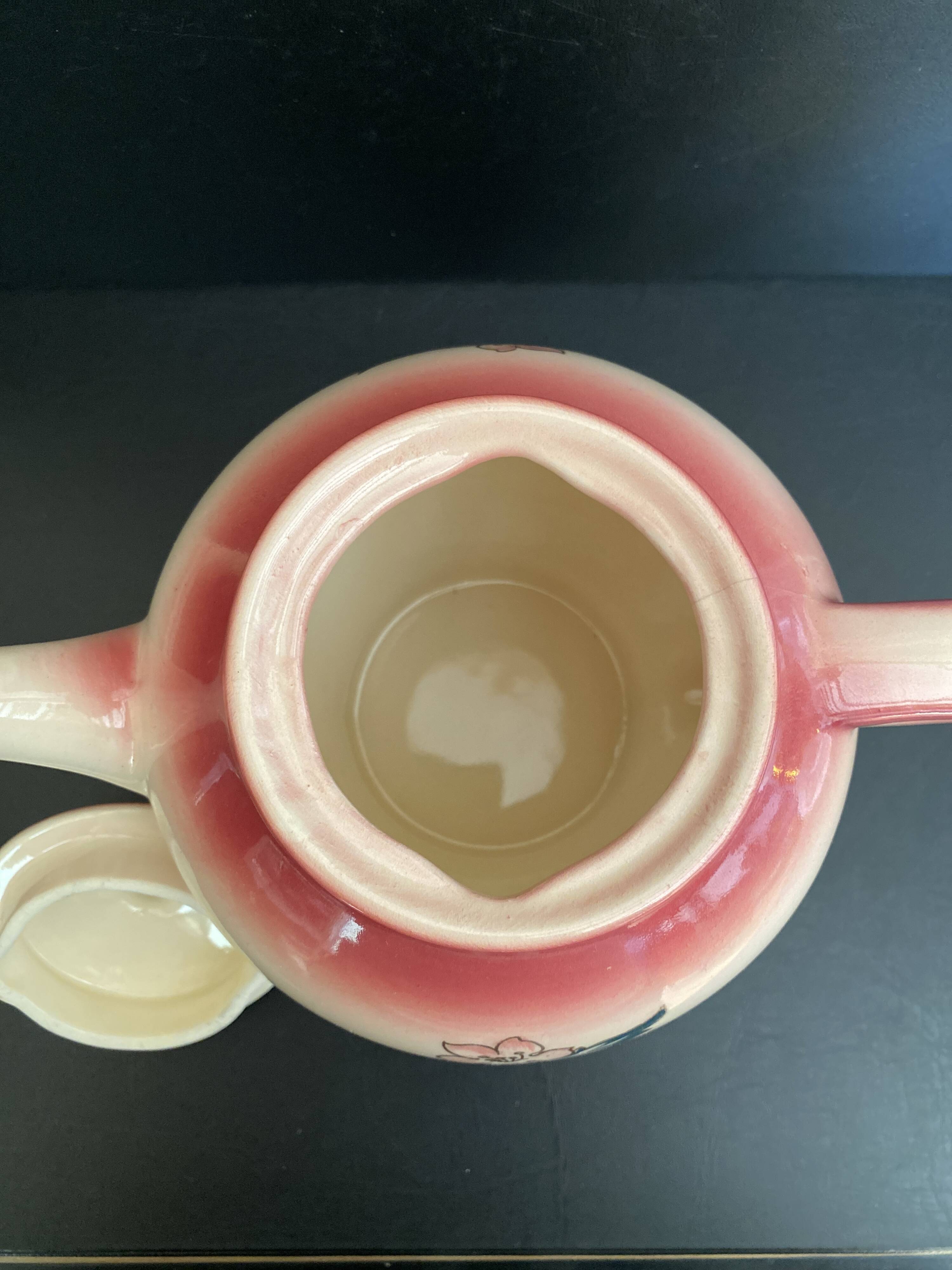 🍒 Magnificent Vintage Longwy Teapot - Cherry Decor - Handmade