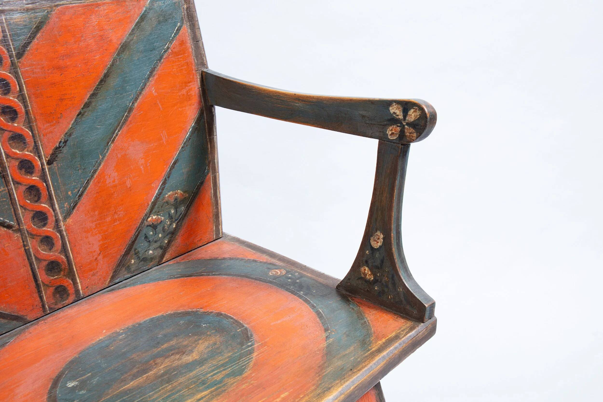 Pine chair from the 1940s with recent trompe l'oeil paint.